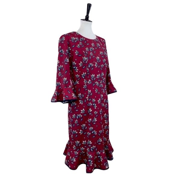 Nanette Lepore Dress Ponte Knit Flare Hem Midi Burgundy Floral Women's Size 8 - Picture 3 of 12